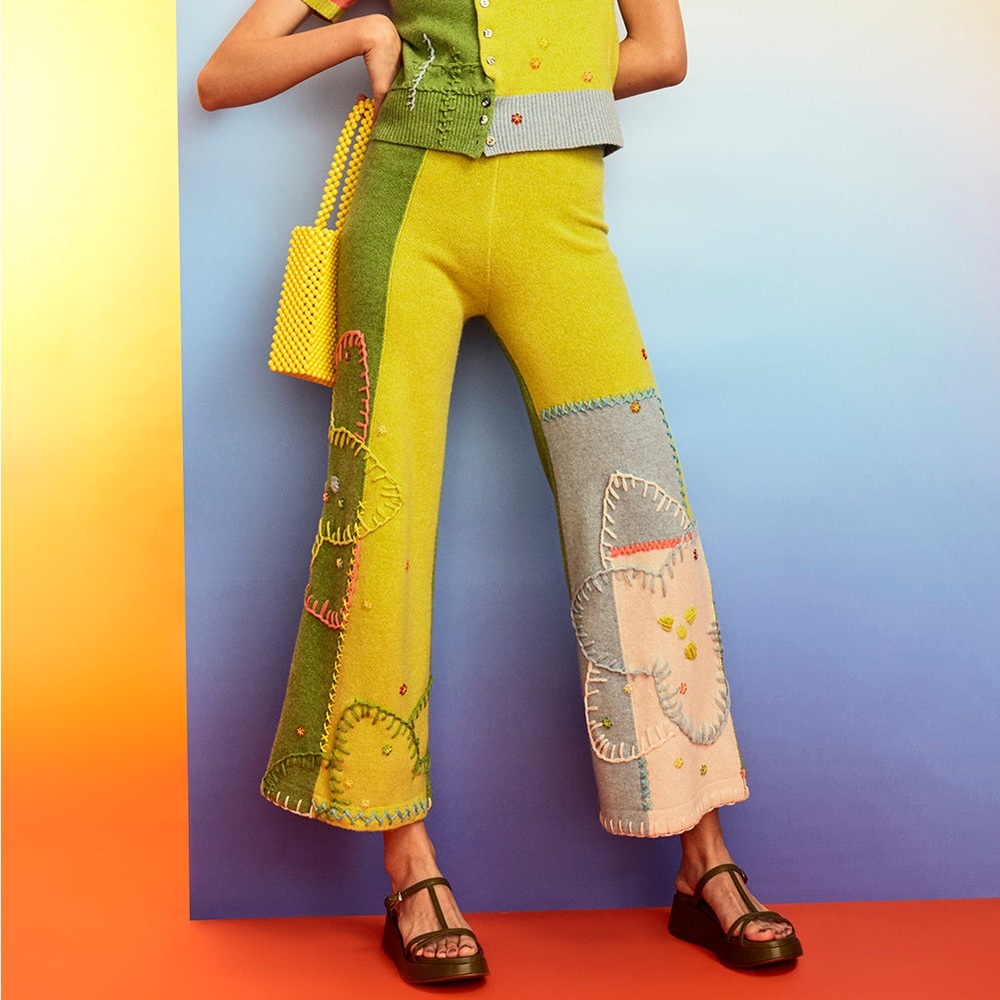 YanYan Sunblock Colorblock Lambswool Wide Leg Pants NWOT